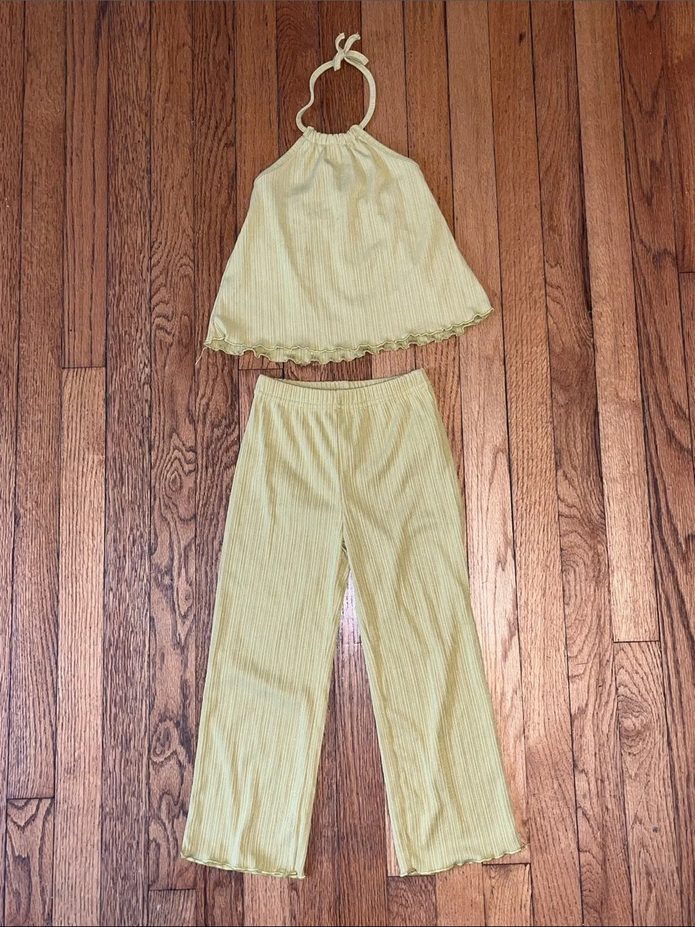 Toddler Girls 4T ribbed halter top and straight leg pants in mustard yellow gold